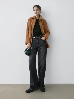 Jeansy Z Szerokimi Nogawkami I Wysokim Stanem - Ciemnoniebieski - - Massimo Dutti - Kobieta