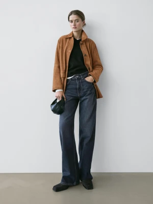 Jeansy Z Szerokimi Nogawkami I Wysokim Stanem - Ciemnoniebieski - - Massimo Dutti - Kobieta