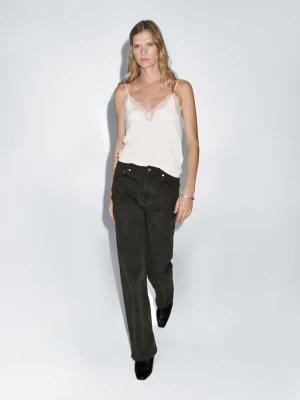 Jeansy Z Szerokimi Nogawkami I Wysokim Stanem - Ciemny Khaki - - Massimo Dutti - Kobieta