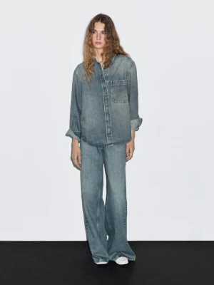 Jeansy Z Szerokimi Nogawkami I Wysokim Stanem - Jasnoniebieski - - Massimo Dutti - Kobieta