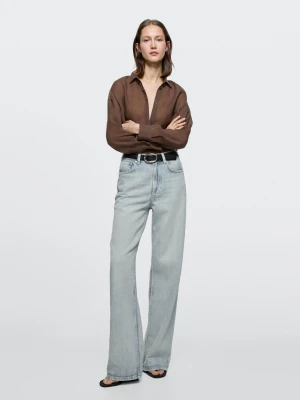 Jeansy Z Szerokimi Nogawkami I Wysokim Stanem - Jasnoniebieski - - Massimo Dutti - Kobieta