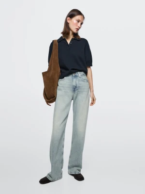 Jeansy Z Szerokimi Nogawkami I Wysokim Stanem - Niebieski - - Massimo Dutti - Kobieta