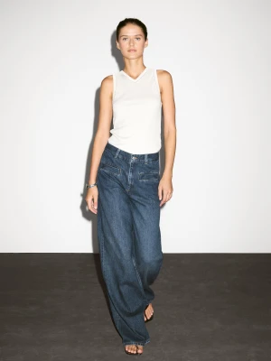 Jeansy Z Szerokimi Nogawkami I Wysokim Stanem Oraz Kieszeniami - Średni Niebieski - - Massimo Dutti - Kobieta
