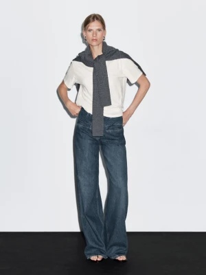 Jeansy Z Szerokimi Nogawkami I Wysokim Stanem Oraz Kieszeniami - Średni Niebieski - - Massimo Dutti - Kobieta