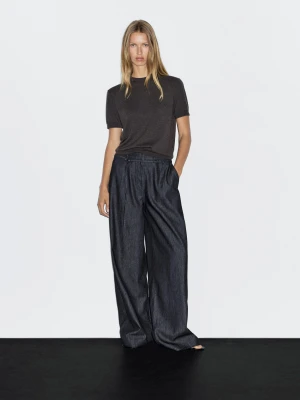 Jeansy Z Szerokimi Nogawkami I Wysokim Stanem Oraz Paskiem - Ciemnoszary - - Massimo Dutti - Kobieta