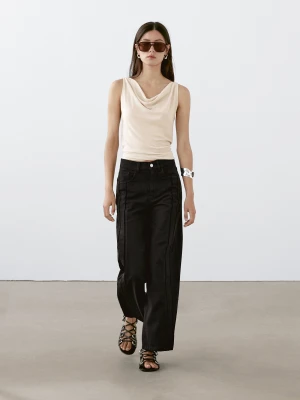 Jeansy Z Szerokimi Nogawkami I Wysokim Stanem Oraz Przeszyciami - Czarny - - Massimo Dutti - Kobieta