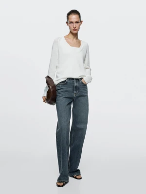 Jeansy Z Szerokimi Nogawkami I Wysokim Stanem - Średni Niebieski - - Massimo Dutti - Kobieta