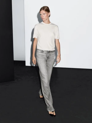 Jeansy Z Szerokimi Nogawkami I Wysokim Stanem - Szary - - Massimo Dutti - Female