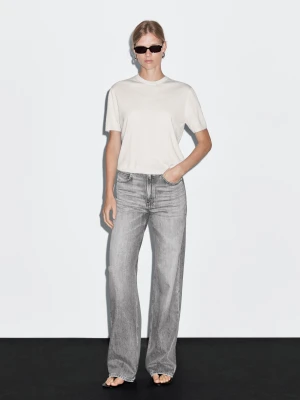 Jeansy Z Szerokimi Nogawkami I Wysokim Stanem - Szary - - Massimo Dutti - Kobieta