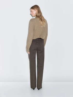 Jeansy Z Szerokimi Nogawkami I Wysokim Stanem - Tytoniowy - - Massimo Dutti - Kobieta