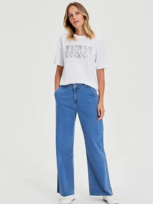 Jeansy z szerokimi nogawkami niebieskie Moodo