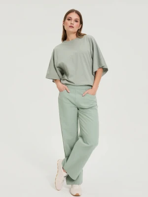 Jeansy z szerokimi nogawkami oliwkowe Moodo
