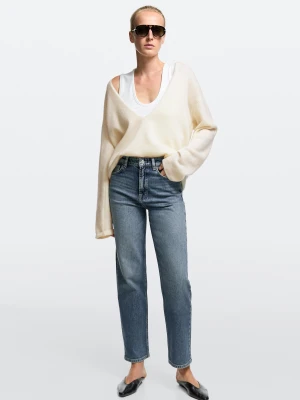 Krótkie Jeansy O Prostym Kroju Z Wysokim Stanem - Jasnoniebieski - Massimo Dutti - Female