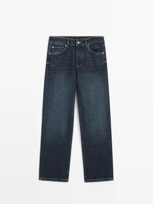 Jeansy Z Wysokim Stanem O Prostym I Skróconym Kroju - Średni Niebieski - Massimo Dutti - Female