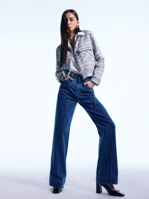 Jeansy z wysokim stanem z ozdobnymi przeszyciami TARANKO