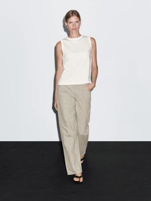 Jeansy Ze Średnim Stanem I Szerokimi Nogawkami - Beżowy - - Massimo Dutti - Female