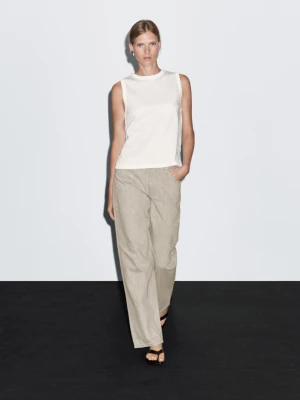 Jeansy Ze Średnim Stanem I Szerokimi Nogawkami - Beżowy - - Massimo Dutti - Kobieta
