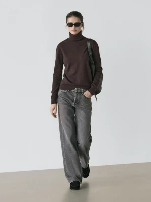 Jeansy Ze Średnim Stanem I Szerokimi Nogawkami - Brudnoszary - - Massimo Dutti - Kobieta