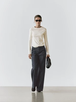 Jeansy Ze Średnim Stanem I Szerokimi Nogawkami - Ciemnoniebieski - - Massimo Dutti - Kobieta