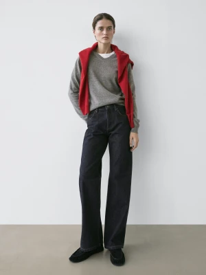 Jeansy Ze Średnim Stanem I Szerokimi Nogawkami - Ciemnoniebieski - - Massimo Dutti - Kobieta