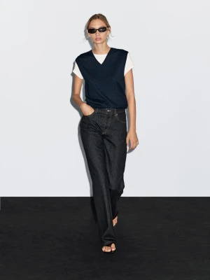 Jeansy Ze Średnim Stanem I Szerokimi Nogawkami - Ciemnoszary - - Massimo Dutti - Kobieta
