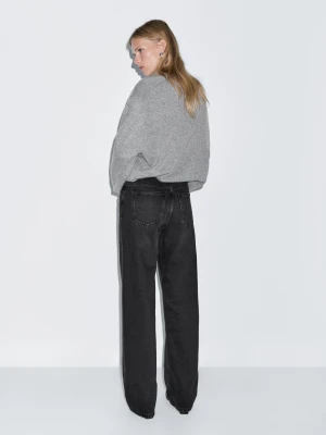 Jeansy Ze Średnim Stanem I Szerokimi Nogawkami - Czarny - - Massimo Dutti - Kobieta