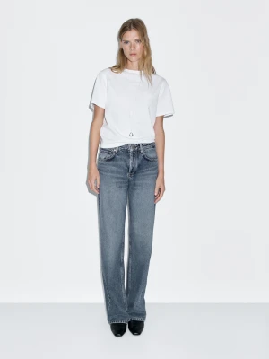 Jeansy Ze Średnim Stanem I Szerokimi Nogawkami - Jasnoniebieski - - Massimo Dutti - Kobieta