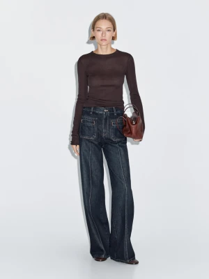Jeansy Ze Średnim Stanem I Szerokimi Nogawkami - Średni Niebieski - - Massimo Dutti - Kobieta