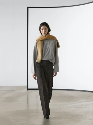 Jeansy Ze Średnim Stanem I Szerokimi Nogawkami - Szary Naturalny - - Massimo Dutti - Kobieta
