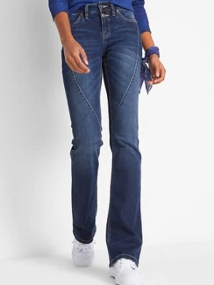 Jeansy ze stretchem o kroju bootcut, mid waist BonPrix niebieski