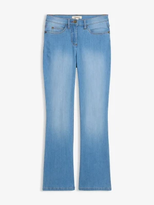 Jeansy ze stretchem o kroju bootcut, mid waist BonPrix niebieski