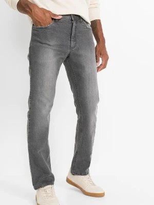 Jeansy ze stretchem regular fit w wygodnym fasonie, straight BonPrix szary