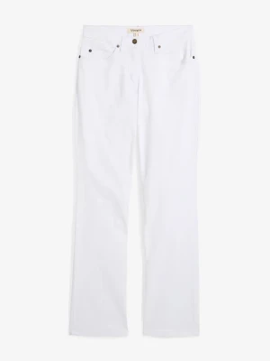 Jeansy ze stretchem straight, mid waist BonPrix biały