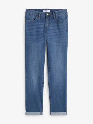 Jeansy ze stretchem straight, high waist BonPrix niebieski