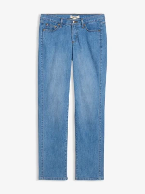 Jeansy ze stretchem, straight, mid waist BonPrix niebieski