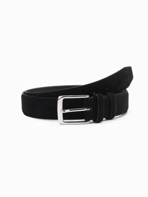 Jednobarwny męski pasek z naturalnego zamszu – czarny V1 Ombre Clothing