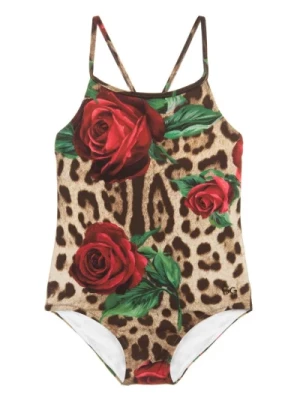 Jednoczęściowy strój kąpielowy z motywem zwierzęcym i różami Dolce & Gabbana