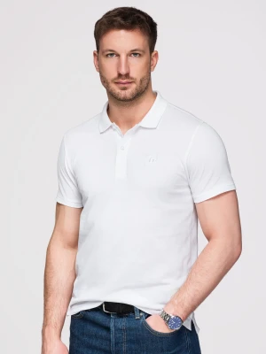 Jednokolorowa koszulka męska polo BASIC z dzianiny pique - biała V4 - Rozmiar: 4XL Ombre Clothing