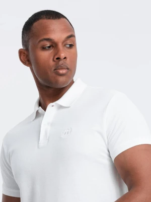 Jednokolorowa koszulka męska polo BASIC z dzianiny pique - biała V4 - Rozmiar: S Ombre Clothing