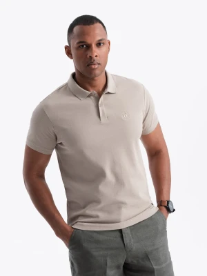 Jednokolorowa koszulka męska polo BASIC z dzianiny pique - ciemnobeżowa V5 OM-POBS-0100
 -                                    S Ombre