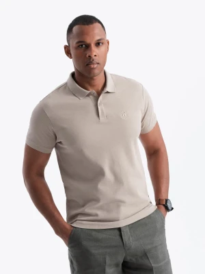 Jednokolorowa koszulka męska polo BASIC z dzianiny pique - ciemnobeżowa V5 Ombre Clothing