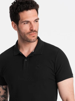 Jednokolorowa koszulka męska polo BASIC z dzianiny pique - czarna V1 Ombre Clothing