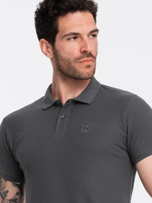Jednokolorowa koszulka męska polo BASIC z dzianiny pique - grafitowa V3 OM-POBS-0100
 -                                    3XL Ombre