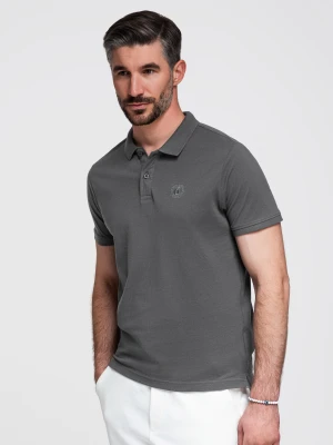 Jednokolorowa koszulka męska polo BASIC z dzianiny pique - grafitowa V3 - Rozmiar: 4XL Ombre Clothing grafitowy