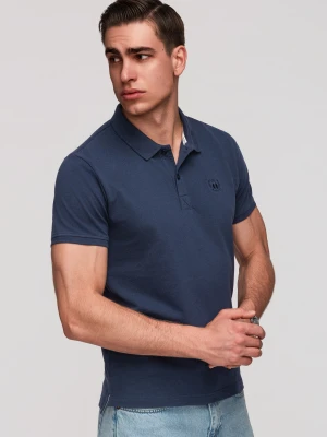 Jednokolorowa koszulka męska polo BASIC z dzianiny pique - granatowa V2 - Rozmiar: S Ombre Clothing
