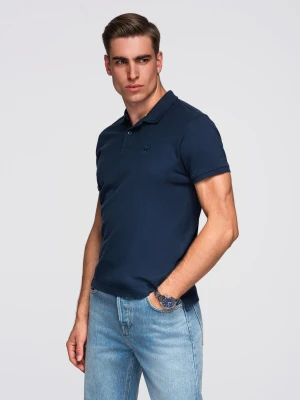 Jednokolorowa koszulka męska polo BASIC z dzianiny pique - granatowa V2 - Rozmiar: XXL Ombre Clothing