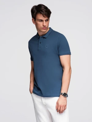 Jednokolorowa koszulka polo męska BASIC z dzianiny pique - ciemnoniebieska V13 Ombre Clothing