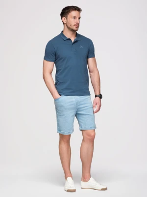 Jednokolorowa koszulka polo męska BASIC z dzianiny pique - ciemnoniebieska V13 Ombre Clothing niebieski
