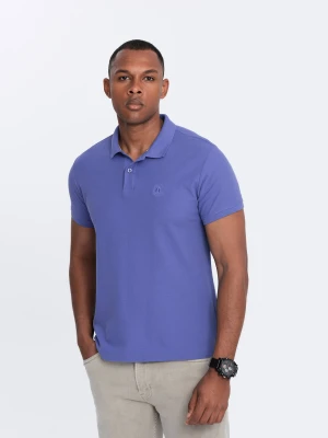 Jednokolorowa koszulka polo męska BASIC z dzianiny pique - fioletowa V12 Ombre Clothing