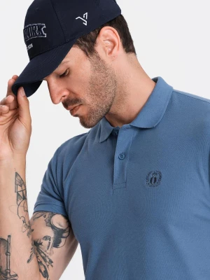 Jednokolorowa koszulka polo męska BASIC z dzianiny pique - niebieska V16 - Rozmiar: XL Ombre Clothing